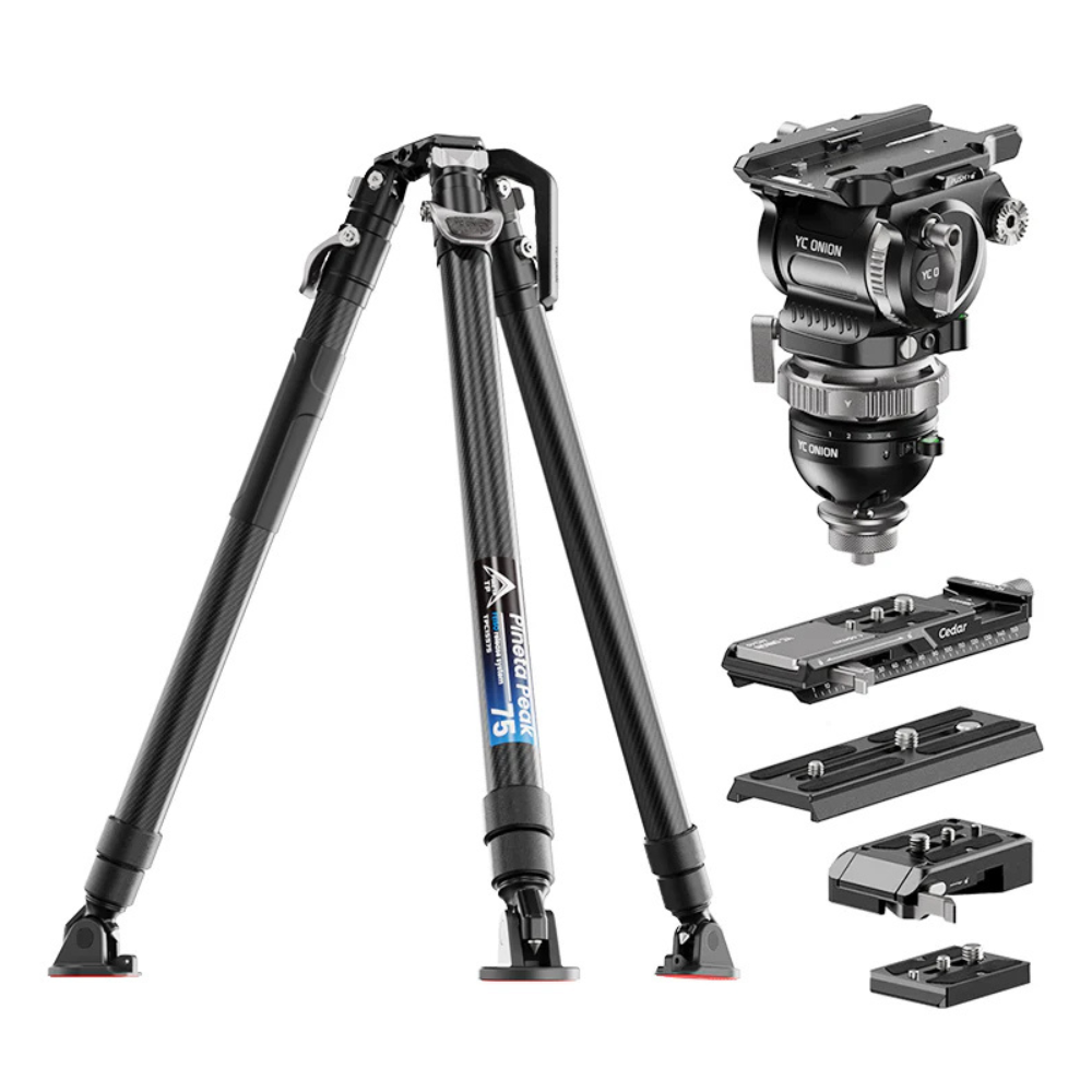 YC ONION PINETA PEAK Heavy Duty Video Tripod w/ CEDAR CB7 / FH7S Fluid Head, 75mm COCONUT Bowl Head, FEISO Release System, Low Shooting Angle Up to 82°, 1/4" & 3/8" Screw for Professional Video Production Tripod Mirrorless & Cinema Camera
