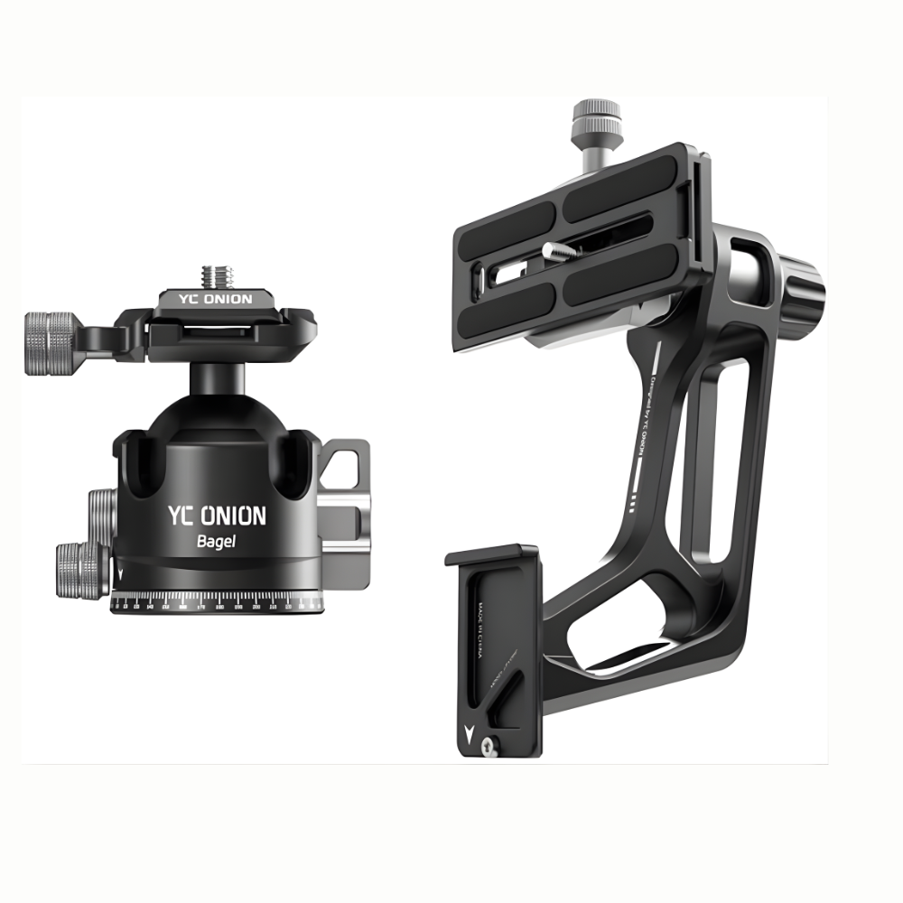 YC ONION Bagel BF44 Dual / BC44 Single 360° Panoramic Ball Head & GH38 Litchi Gimbal Head Vertical Shooting Extension Adapter with Quick Release Plate for Tripods, Monopods, Mirrorless & DSLR Cameras – Photography & Video Recording