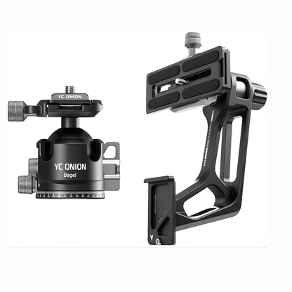 YC ONION Bagel BF44 Dual / BC44 Single 360° Panoramic Ball Head & GH38 Litchi Gimbal Head Vertical Shooting Extension Adapter with Quick Release Plate for Tripods, Monopods, Mirrorless & DSLR Cameras – Photography & Video Recording