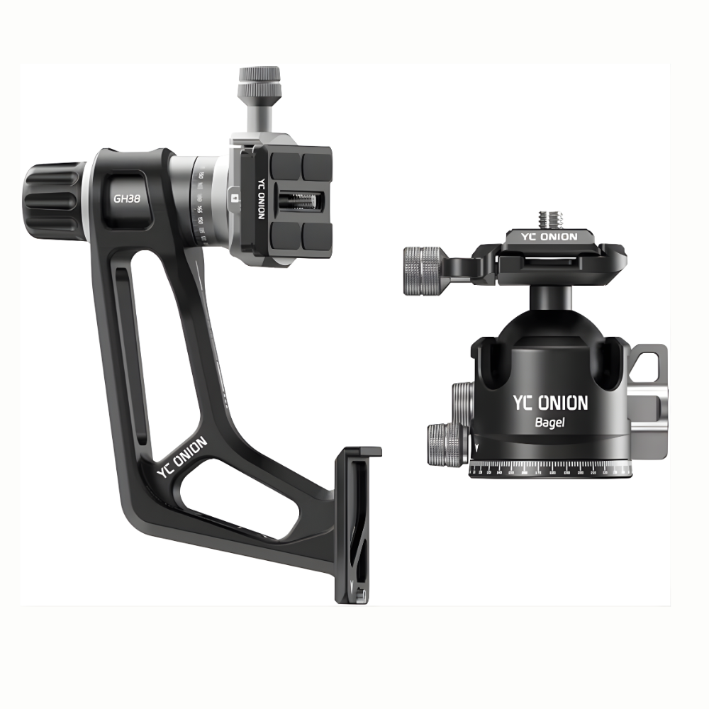 YC ONION Bagel BF44 Dual / BC44 Single 360° Panoramic Ball Head & GH38 Litchi Gimbal Head Vertical Shooting Extension Adapter with Quick Release Plate for Tripods, Monopods, Mirrorless & DSLR Cameras – Photography & Video Recording