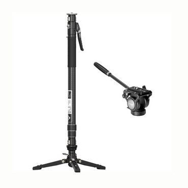 YC ONION PINETA Pro Hydraulic Carbon Fiber Monopod w/ Pedal Base + FH60 Fluid Head, BC44 / BF44 Ball Head , QR FEISO Release System, 10KG Max Payload Capacity, 168cm Max Height, 1/4" - 3/8" Screw for DSLR Mirrorless Cinema Camera | MQC162