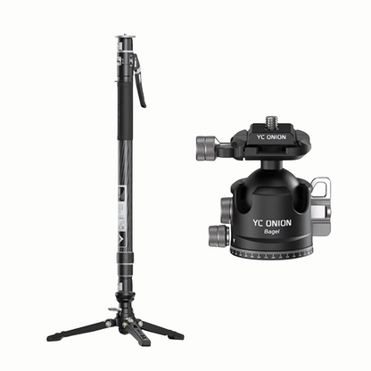 YC ONION PINETA Pro Hydraulic Carbon Fiber Monopod w/ Pedal Base + FH60 Fluid Head, BC44 / BF44 Ball Head , QR FEISO Release System, 10KG Max Payload Capacity, 168cm Max Height, 1/4" - 3/8" Screw for DSLR Mirrorless Cinema Camera | MQC162