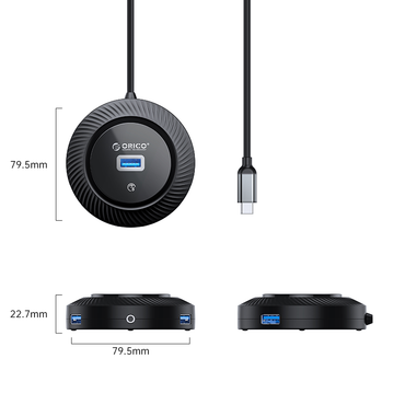 [CLEARANCE] ORICO 1.8M 4 Port USB Type-C Hub 5Gbps USB-A 3.0 / 480Mbps 2.0 with Audio AUX 3.5mm Jack Port for Windows, Mac OS, Linux | YK3-C2 | Black