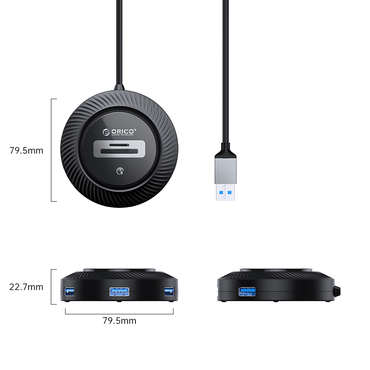 [CLEARANCE] ORICO 1.8 Meter 4 Port USB-A Hub with 5Gbps USB A 3.0 and SD / TF Card Slot Outputs for Windows, Mac OS, Linux | YK5-U3 - Black