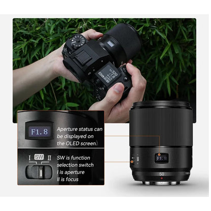 Yongnuo 50mm f/1.8 DA DSM PRO Autofocus Prime Lens for FUJIFILM X mount APS-C Mirrorless Camera with OLED Aperture Display Screen, USB Type C Firmware Interface, Multi Resistance Coating and Function Selection Switch