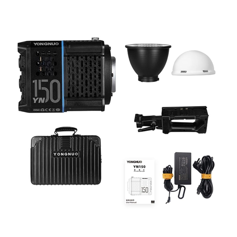 Yongnuo YN150 150W COB LED Video Light Kit Mini Bowens Mount 3200~5600K CCT, TFT Screen with Onboard Controls, Bluetooth App and 2.4G Remote Control Support with Max 100m Operational Range and 12 Light Effect Presets