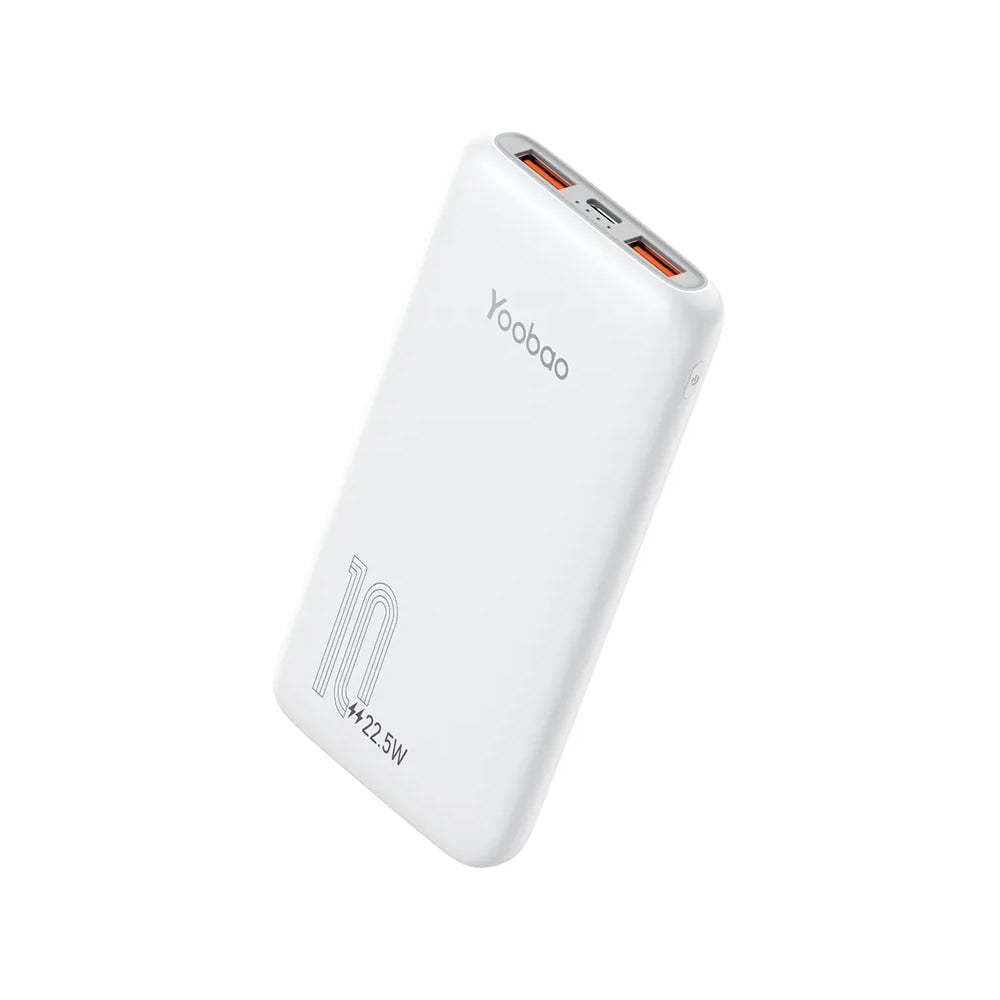 Yoobao 1DQ 10000mAh Slim Power Bank 22.5W Super Fast Charge with USB 4.5 Type C Charging Cable, Dual Output Charging, Self Control Protector (White,Blue)
