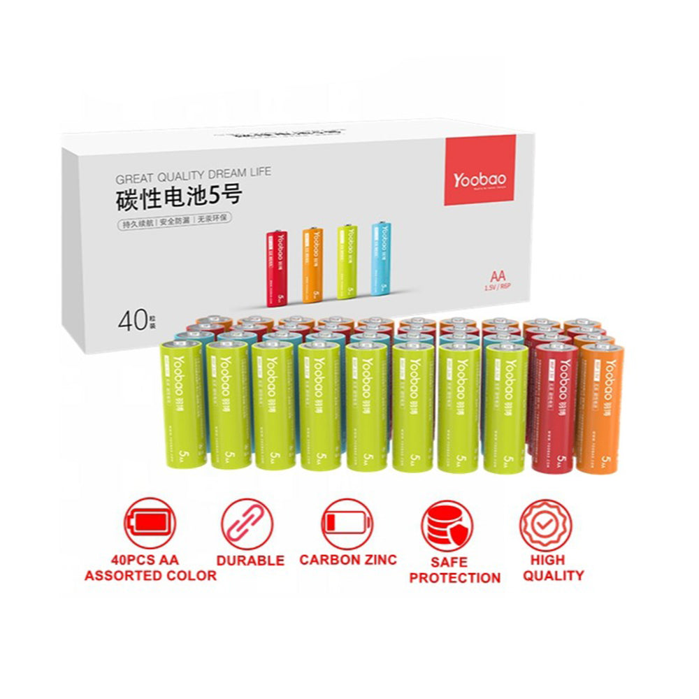Yoobao AA / AAA Battery Carbon Zinc Batteries with High Capacity and Multi Protection for Camera Remote Control Light Wall Clock Weighing Scale Toys and Electronic Devices | CZAA40 | CZ2020