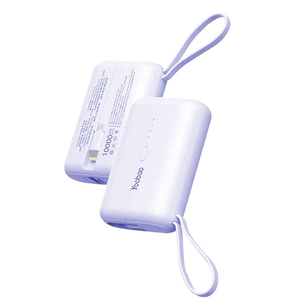 Yoobao LK-PD20 10000mAh 22.5W Fast Charge Mini Power Bank with Built-In Type C & Lightning Charging Cable, USB-A & USB-C Port for Phone, Tablet, Camera, iPhone, Android Smartphone, etc. - White / Purple / Blue | Powerbank