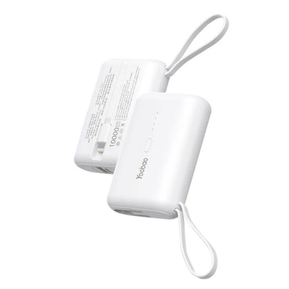 Yoobao LK-PD20 10000mAh 22.5W Fast Charge Mini Power Bank with Built-In Type C & Lightning Charging Cable, USB-A & USB-C Port for Phone, Tablet, Camera, iPhone, Android Smartphone, etc. - White / Purple / Blue | Powerbank