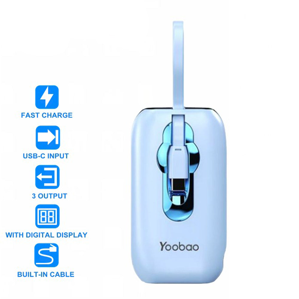 Yoobao Lk11 10000mAh 22.5W Fast Charge Power Bank with LED Display Built-In Type C & Lightning Charging Cable for Phone, Tablet, Camera, iPhone, Android Smartphone, etc. - Blue | Powerbank