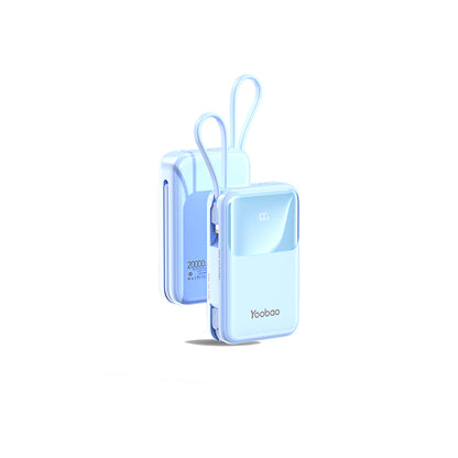 Yoobao LQ20 20000mAh 22.5W Fast Charge Digital Display Power Bank with Built-In Type C & Lightning Charging Cable, USB-A & USB-C PD Port for Phone, Tablet, Camera, iPhone, Android Smartphone, etc. - Black / Purple / Blue | Powerbank