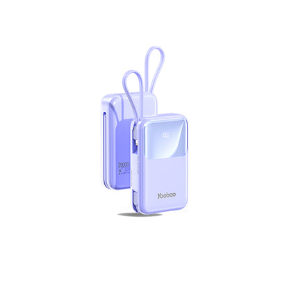 Yoobao LQ20 20000mAh 22.5W Fast Charge Digital Display Power Bank with Built-In Type C & Lightning Charging Cable, USB-A & USB-C PD Port for Phone, Tablet, Camera, iPhone, Android Smartphone, etc. - Black / Purple / Blue | Powerbank