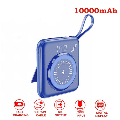 Yoobao W1 10000mAh 22.5W+PD20W Power Bank Built-In Magnetic Fast Charging with USB Type C/ Lightning/ Micro Cable, LED Display and Stand Function for Phone, Tablet, Camera, iPhone, Android Smartphone - Blue, Green | Powerbank