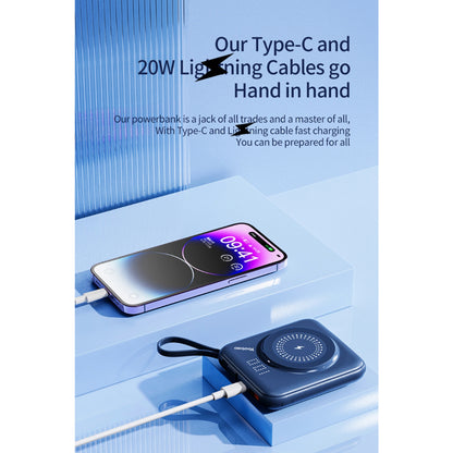 Yoobao W1 10000mAh 22.5W+PD20W Power Bank Built-In Magnetic Fast Charging with USB Type C/ Lightning/ Micro Cable, LED Display and Stand Function for Phone, Tablet, Camera, iPhone, Android Smartphone - Blue, Green | Powerbank