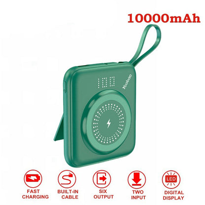 Yoobao W1 10000mAh 22.5W+PD20W Power Bank Built-In Magnetic Fast Charging with USB Type C/ Lightning/ Micro Cable, LED Display and Stand Function for Phone, Tablet, Camera, iPhone, Android Smartphone - Blue, Green | Powerbank