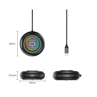 [CLEARANCE] ORICO 4-IN-1 USB HUB 5GBPS RGB (0.3M,1.8M) Type-C Cable with 4-Port USB 3.0 | Windows, Linux & macOS Support | for PCs, Computer Desktops & Laptops | USB Hubs & Docking Stations | YXR2-C3