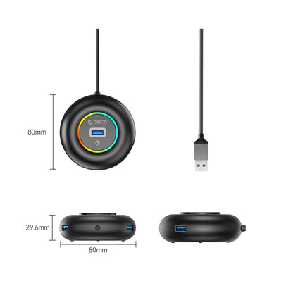 [CLEARANCE] ORICO 4-IN-1 USB HUB 5GBPS RGB (0.3M,1.8M) USB-A Cable with 3.5mm Audio/Microphone Output & 3-Port USB 3.0 | Windows, Linux & macOS Support | for PCs, Computer Desktops & Laptops | USB Hubs & Docking Stations | YXR4-U3