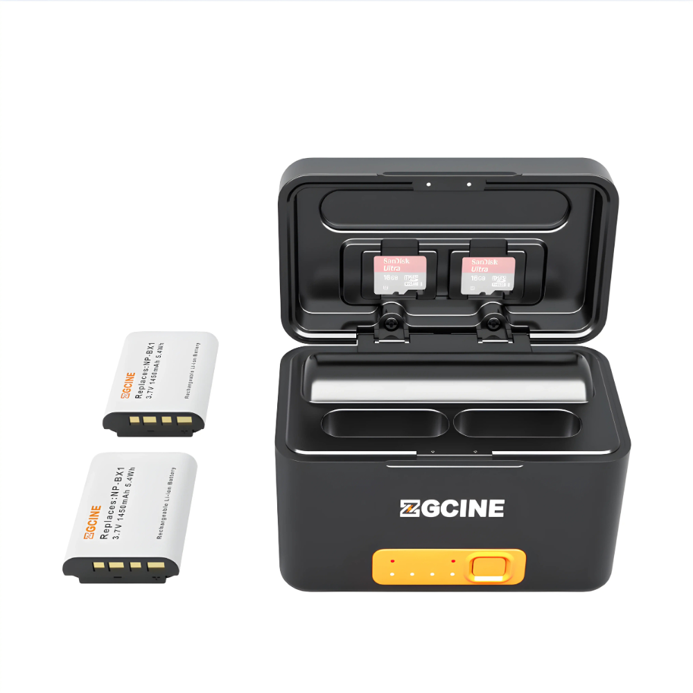 ZGCINE PS-BX1 KIT 2 Charging Case for Sony NP-BX1 Battery with 2 1450mAh Batteries, Dual MicroSD Card Slots, Built-in 5200mAh Power Bank with 3.7V USB-C Input/Output for Smartphones, Tablets, GoPro, Action Cameras & Other USB Devices