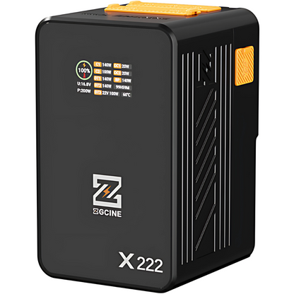 ZGCINE ZG-X222 V-Mount Battery 222Wh 60,000mAh with PD3.1 140W Input/Output, Dual USB-C, 3 D-Tap, Dual DC Port, 1.45" IPS Display for Camcorder, DSLR Cameras, Video Lights, Monitors, Filmmakers & Photographers | Black | Orange