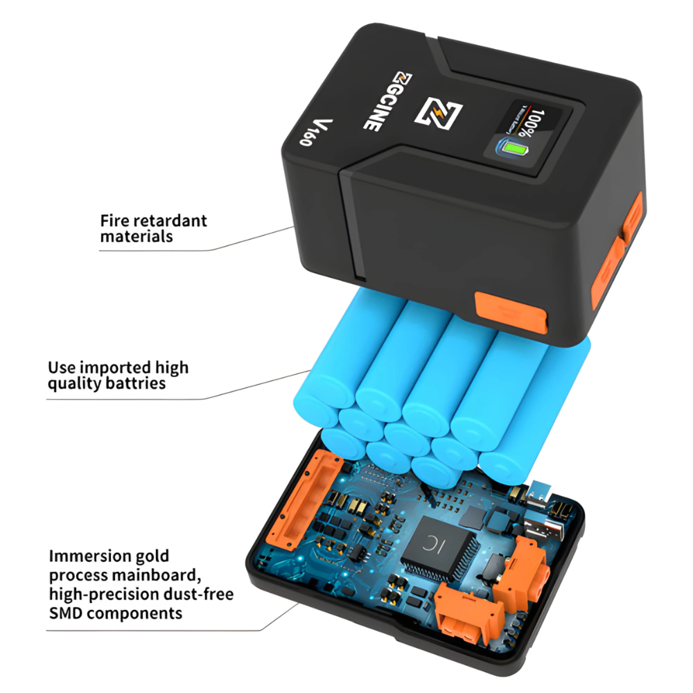 ZGCINE ZG-V50 50Wh / ZG-V99 99Wh / ZG-V160 142Wh 14.8V V-Mount Battery with PD Fast Charging, USB-C, D-Tap, OLED Display, Pocket-Size Design for Mobile Phones, Cameras, LED Lights, Monitors, Video Equipment, Studio & Content Creation