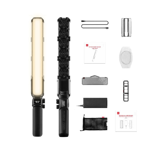 Zhiyun Fiveray V60 100W Bi-Color LED Tube Light Wand with 2 Leaf Barn Doors, Light Grid, Diffuser, 2600mAh Built-in Battery, 2700-6200K Adjustable Temperature, Creative Lighting Effects, Intuitive Display Screen, USB-C PD Fast Charging