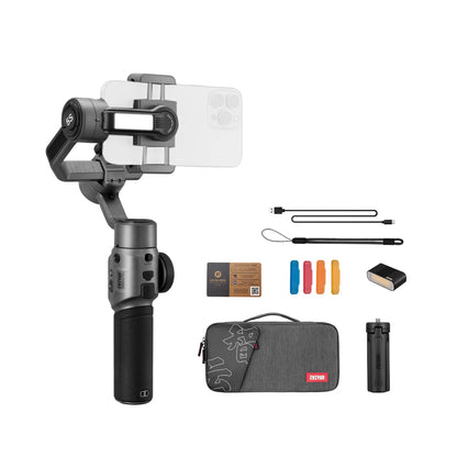 [CLEARANCE] Zhiyun Smooth 5S Standard Smartphone 3-Axis Gimbal Stabilizer Kit with Built-in LED Fill Light, Detachable Tripod, Landscape and Portrait Shooting Mode, USB-C PD Fast Charging for iPhone & Android Smartphones (Grey)