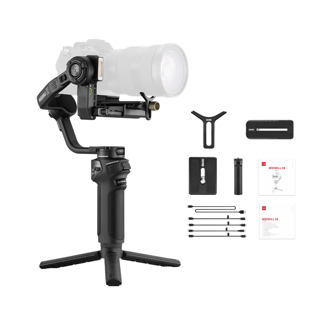 Zhiyun Weebill 3S Camera 3-Axis Handheld Gimbal Stabilizer with Tripod, Built-In Bi-Color LED Fill Light, 11.5 Hours Battery Life, Bluetooth Shutter Control, Quick-Release Module Mount for Landscape & Portrait Shots