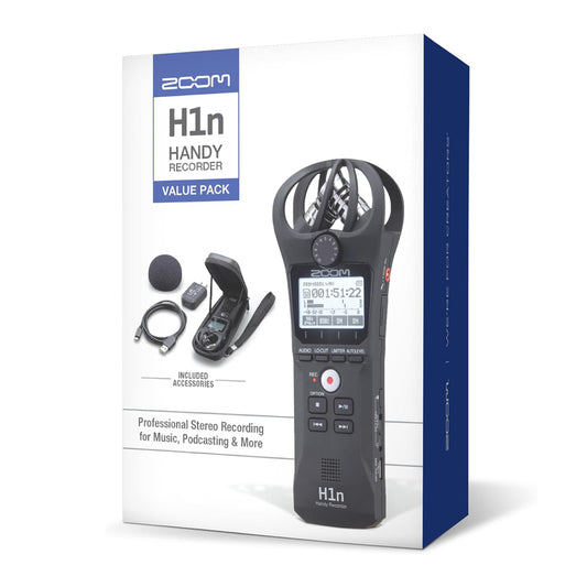 Zoom H1n-VP (Value Pack Digital) Digital Handy Recorder for Recording Youtube Vlogging Video Online Content (Black)