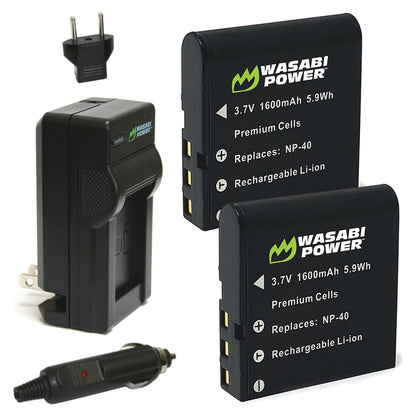 Wasabi Power NP-40 NP40 (2 Pack) 3.7V 1600mAh Battery and and Charger Kit for Casio LB-060 and Select Kodak and Casio Exilim Series Digital Camera