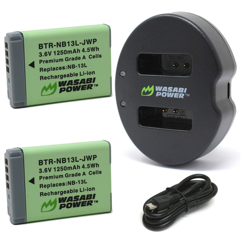 Wasabi Power NB-13L NB13L (2 Pack) 3.6V 1250mAh Battery and Dual USB Charger Kit with Power Indicators for Canon PowerShot G1 X Mark III, G5 X, PowerShot G9 X, SX620 HS Series Camera