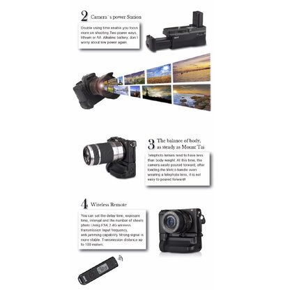 Meike MK-A6300 Professiol Battery Grip with 2.4GHz Wireless Remote Control for Sony A6300, A6000 Mirrorless Cameras, Compatible for NP-FW50 Battery