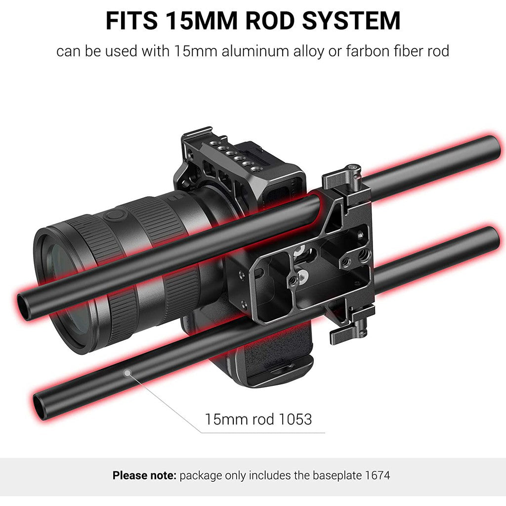 SmallRig Camera Base Plate with Dual 15mm Rod Rail Clamp for Camera and Cages - 1674