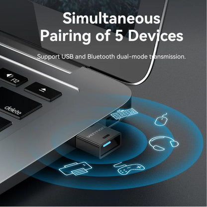 Vention 5.3 USB Bluetooth Adapter with 2000Mhz Frequency Band and 20M Transmission Range for Bluetooth Headset, Keyboard, Mouse, Speaker, Mobile Phone, printer, Computer Game Controller