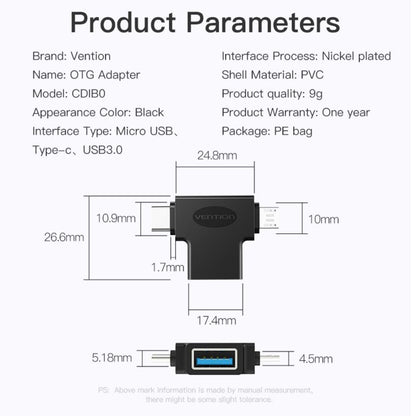Vention 2-in-1 Micro USB and USB-C to USB 3.0 Female OTG Adapter with High-Speed 5Gbps Transfer Speed for Android Phone, Tablet, Laptops