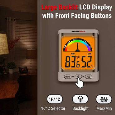 ThermoPro TP-52W TP52W Digital Hygrometer Indoor Thermometer Temperature and Humidity Gauge Monitor Indicator Room Thermometer with Backlight LCD Display Humidity Meter