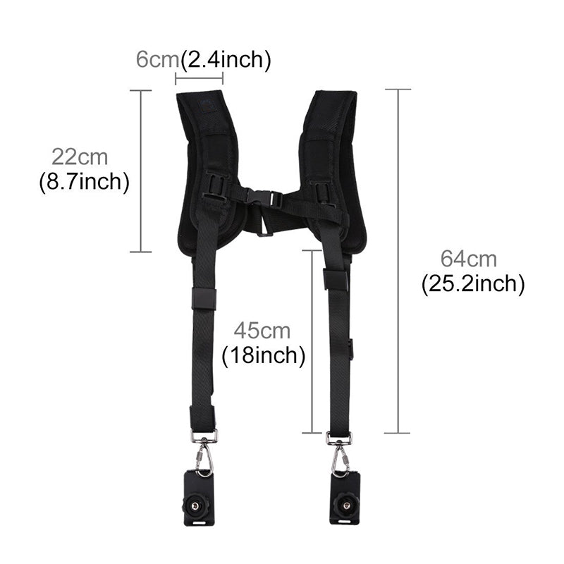 Pxel AA-CS2 Black Double Quick Rapid Camera Shoulder Neck Strap Belt Sling for Canon Nikon Sony Pentax Olympus Panasonic DSLR