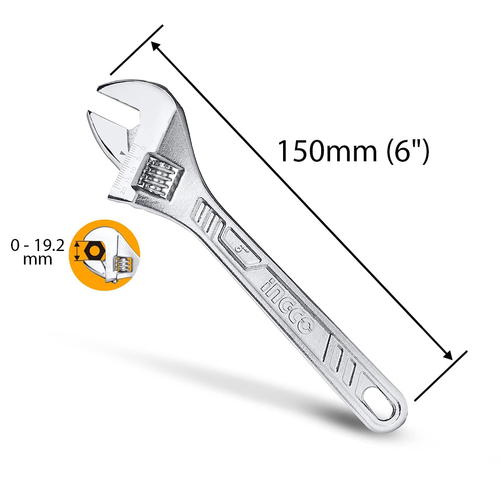 [CLEARANCE] INGCO Adjustable Wrench and Multifunction Spanner (6") 150mm Gripping Fastener Nut & Bolts Enlarge Open Monkey Wrench | HADW131062