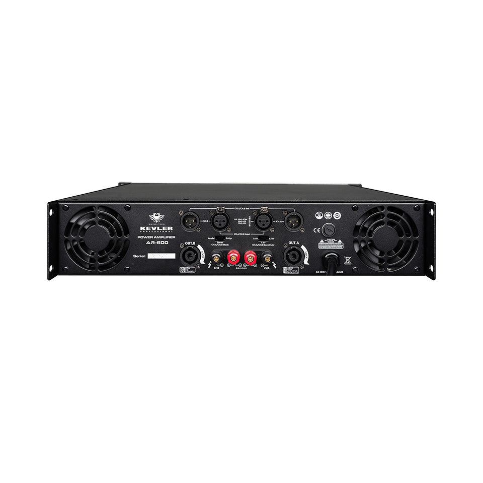 KEVLER AR Series 2-Channel 600W Professional Power Amplifier with LCD Display, High-Current Toroidal Transformer, Parallel Bridge Mode Selection and XLR Input | AR-600