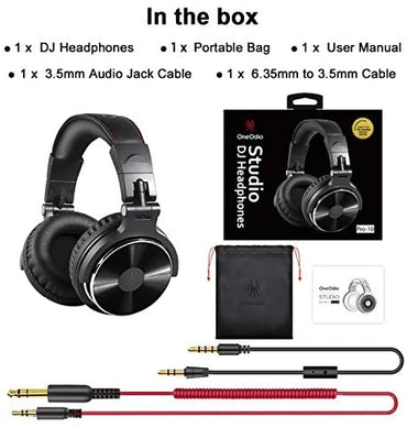 [CLEARANCE] OneOdio Pro 10 Over Ear Headphone, Wired Bass Headsets with 50mm Driver, Foldable Lightweight Headphones with Shareport and Mic for Recording Monitoring Mixing Podcast Guitar PC TV (Black Red, Black, Grey, Pink Rose Gold)