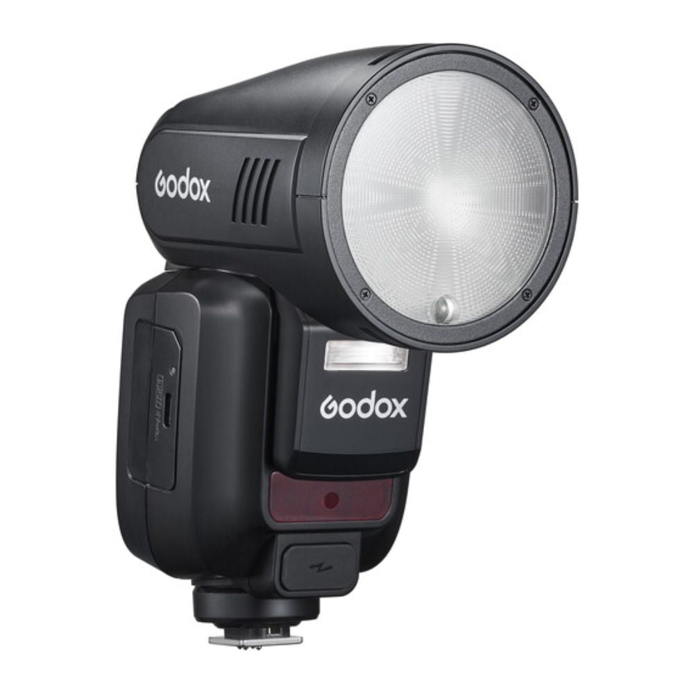 Godox V100 Series Round Head Camera Flash, Auto Zoom Control with 28-105mm Range, -7 to 120° Tilt / 330° Rotation, Advanced Cooling System, Built-In LED Touch Screen Controls for Professional Photography and Studio Lighting Equipment