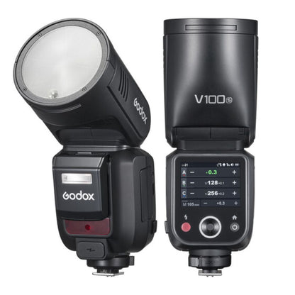 Godox V100 Series Round Head Camera Flash, Auto Zoom Control with 28-105mm Range, -7 to 120° Tilt / 330° Rotation, Advanced Cooling System, Built-In LED Touch Screen Controls for Professiol Photography and Studio Lighting Equipment