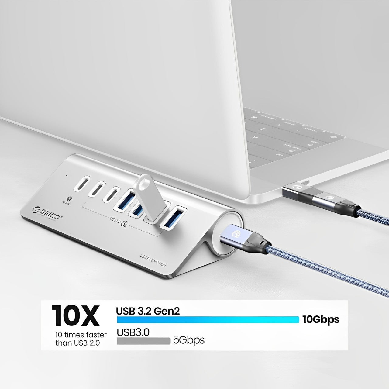 ORICO PD 60W 7 Port USB A / Type-C 3.2 Gen2 Charging Hub with 10Gbps Transfer Rate, 18TB SSD / HDD Device Support for Smartphone, PC Desktop Laptop | M3U4C3-G2