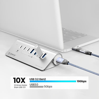 ORICO PD 60W 7 Port USB A / Type-C 3.2 Gen2 Charging Hub with 10Gbps Transfer Rate, 18TB SSD / HDD Device Support for Smartphone, PC Desktop Laptop | M3U4C3-G2