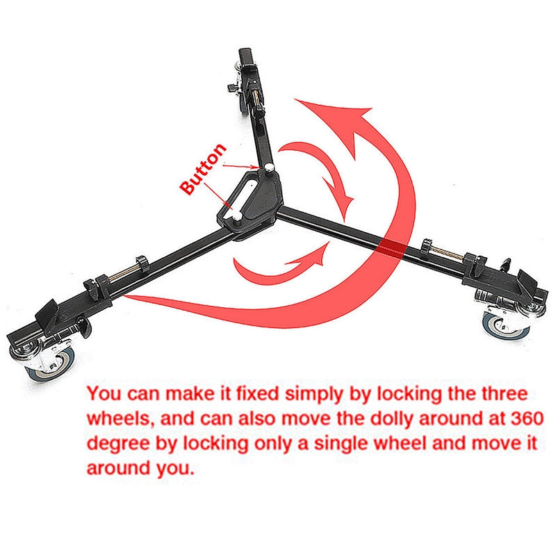 Pxel AA-TP DOLLY Heavy Duty Aluminum Folding Tripod Dolly with 3 Wheel Slider Stand for Video Camera Camcorder