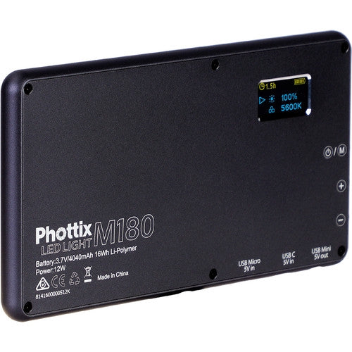 [CLEARANCE] Phottix M180 Bicolor LED Panel and Power Bank (Black)