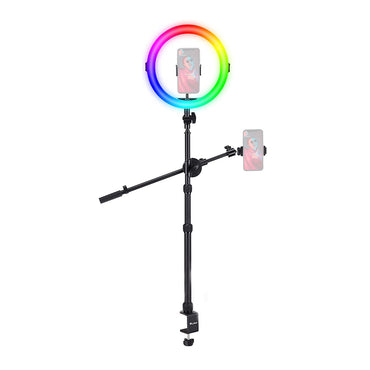 Vijim by Ulanzi 11" RGB Ring Light Multifuction C-clamp Stand and Phone Holder with 68" Extendable Overhead Arm for Live Streaming, Photography, Video | K16