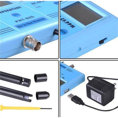 [CLEARANCE] PHT-026 Pro 6 in 1 Rechargeable Multifunction LCD Digital Meter Water Quality Tester EC CF TDS ppm PH C° F°