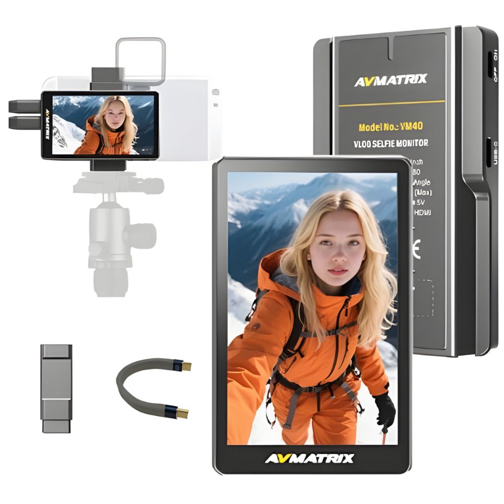 AVMATRIX VM40 Selfie Monitor Magnetic Phone Vlog, 3.97" Screen, 1080p FHD, Cold Shoe for Live Stream