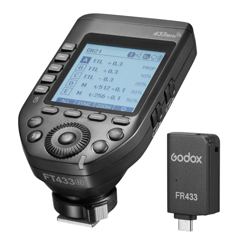 Godox FT433 Canon / Nikon / Sony TTL Wireless Flash Trigger with 32 Channel / 16 Groups, 433MHz Frequency, USB Type-C Receiver, Hot Shoe Mount, HSS 1/8000 Sec, LCD Screen TCM Function, Max 100m Range for Studio Lighting and Photography
